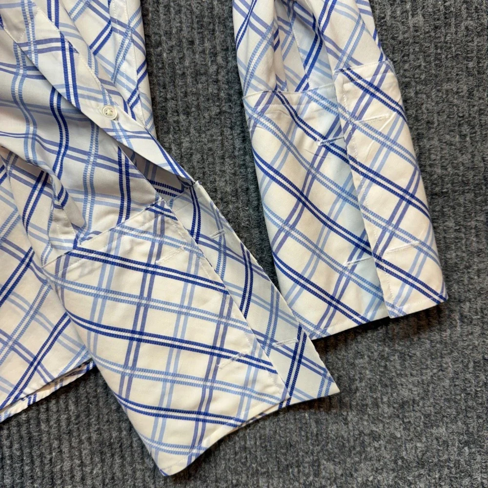 Banana Republic French Cuff Shirt Mens S Blue White Plaid Cotton Button Down